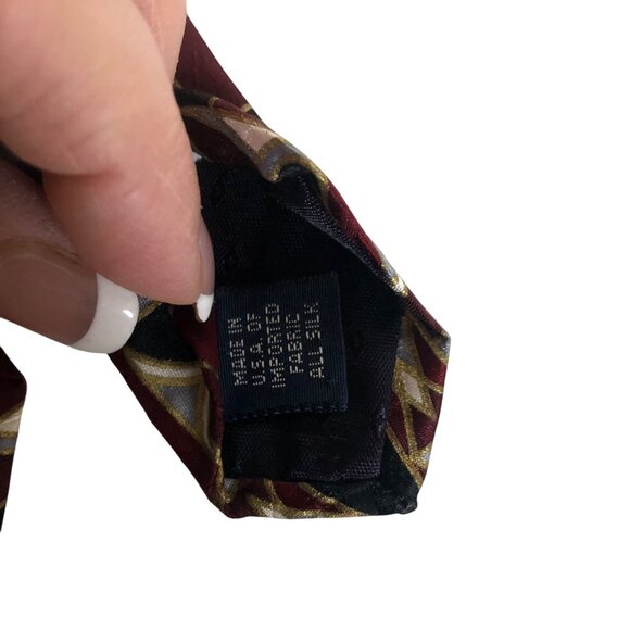 Damon Silk Tie Geometric Burgundy Black Gold Mens Necktie Office Formal Dad Gift - Picture 6 of 7